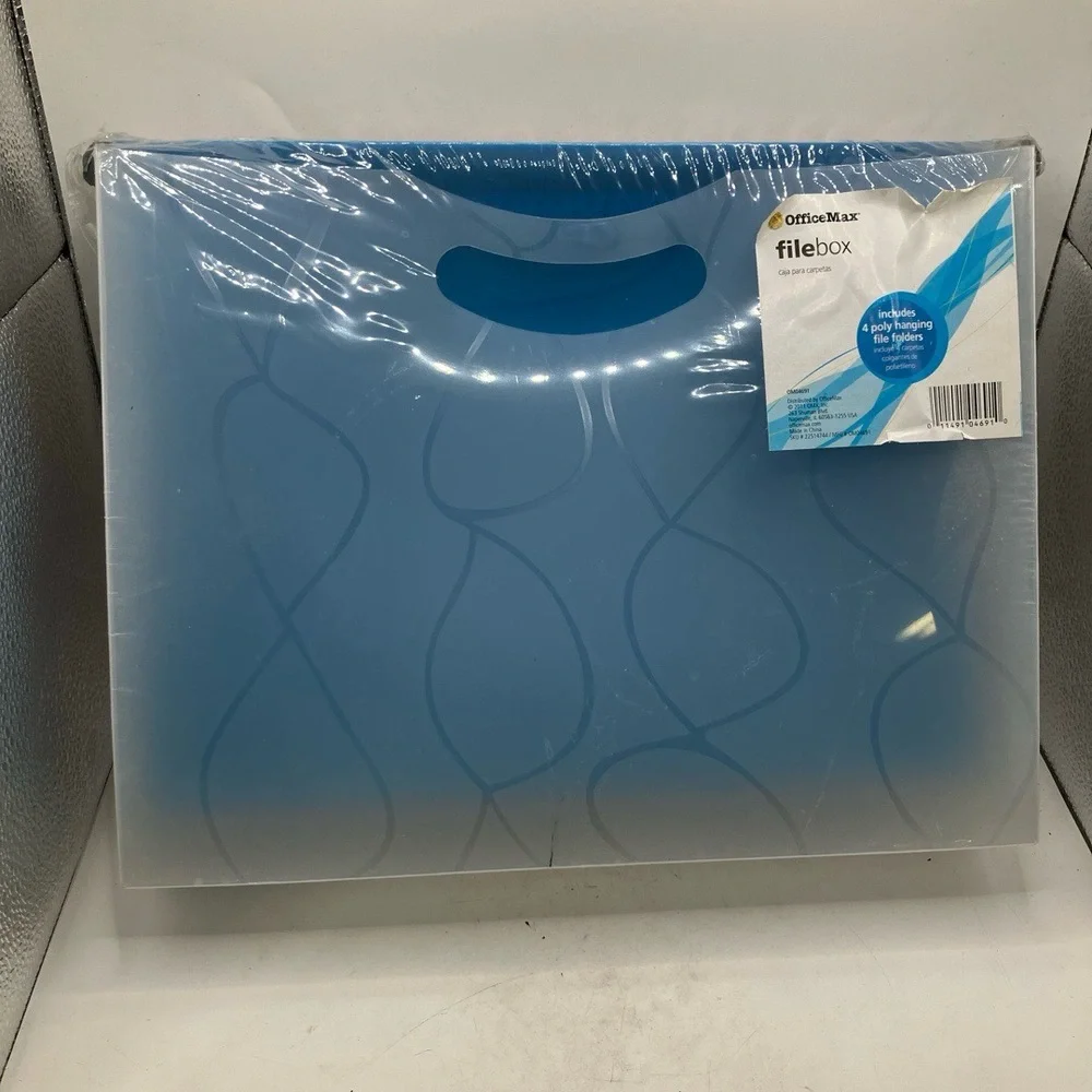 OfficeMax File Box Approximately 115 Inches Blue Translucent Poly Durable